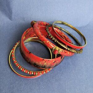 Exquisite Set Of 6 Red Bangle Bracelet Fashion For Woman Casual